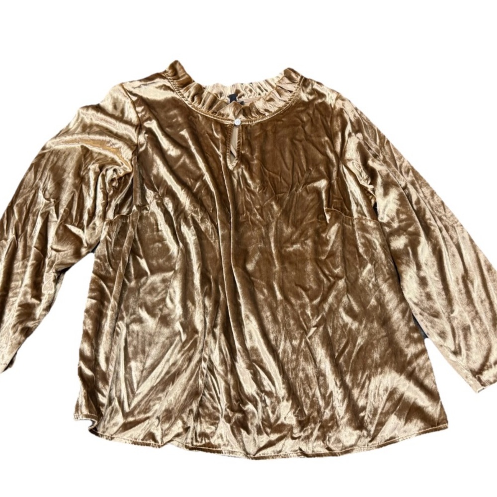 Talbots Shimmering Gold Ruffle Top. Long Sleeve Velour Blouse